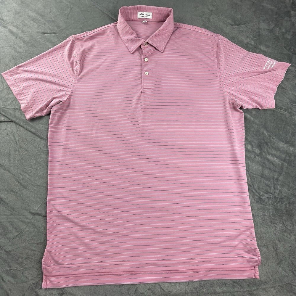 Peter Millar Pink Striped Golf Polo FCL Builders‎ Embroidered